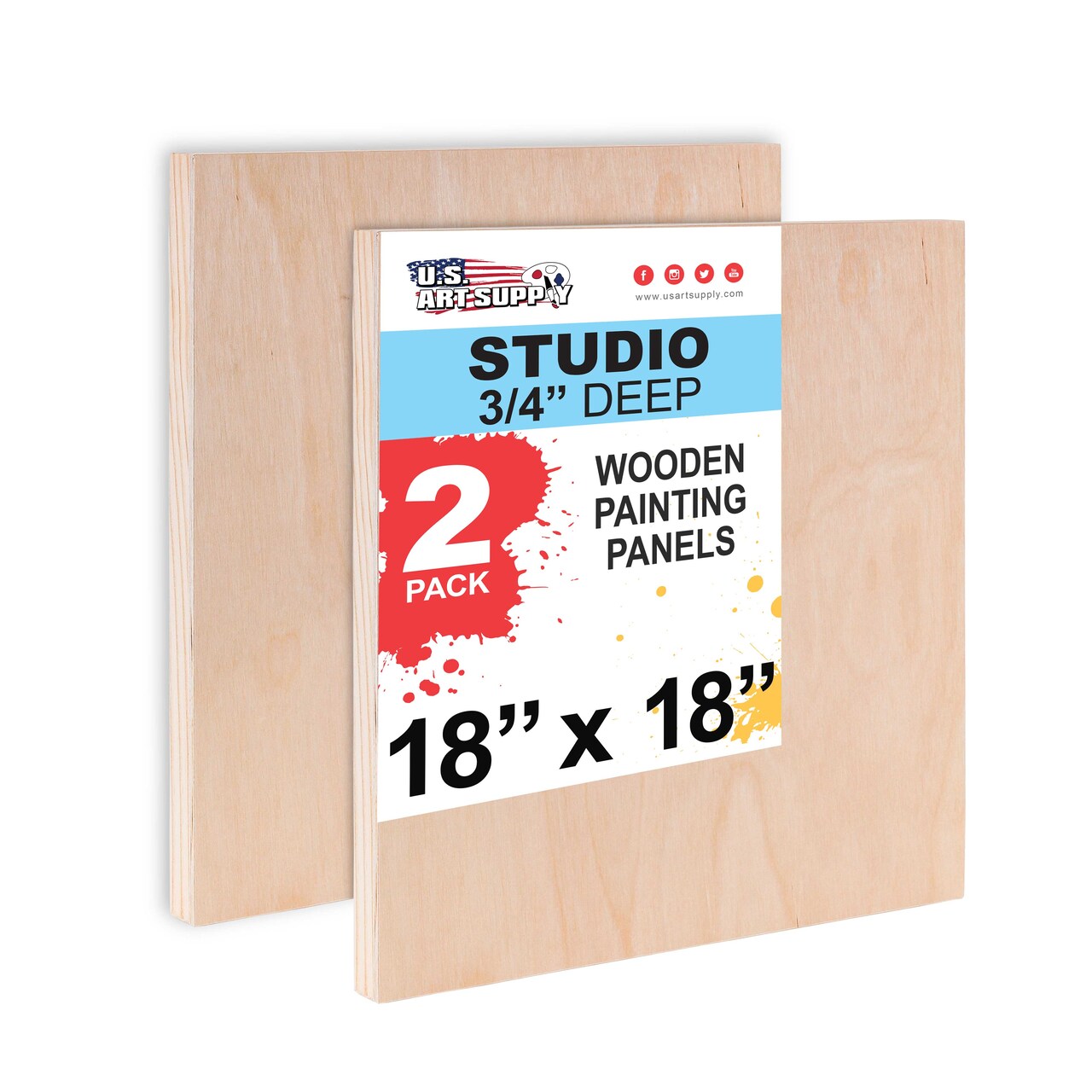 Unfinished Cradled Wood Panels for Painting, 2 Pack of 18x18 inch - Studio Birch Wooden Canvas Boards 3/4" Deep - Mixed-Media Craft, Acrylic, Oil, Encaustic, Paint Pouring Panel Board